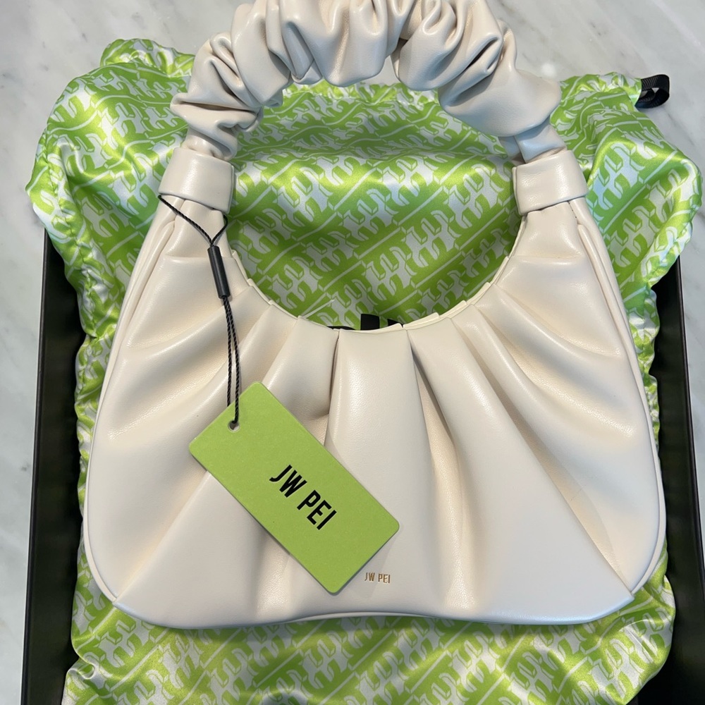 JW Pei Croissant Ruched Purse Beige NWT